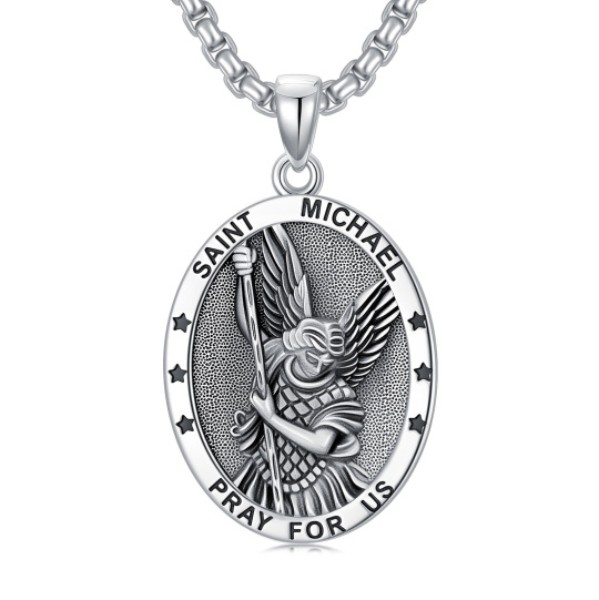 Sterling Silver Saint Michael Pendant Necklace for Men